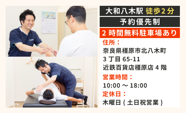 大和八木駅から徒歩2分・2時間無料駐車場あり